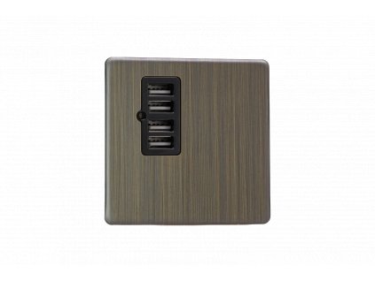 Designová zásuvka Síová zásuvka MAINS SOCKET - 4-modulový 4800mA britská zásuvka BEZROUBKOVÉ - staroitná mosaz / èerná, XDYU4BS.AB