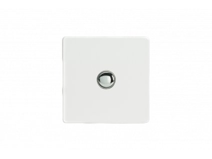 Designový vypínač Tlačítkový vypínač IMPULSE - 1-modulový schodišťový (č.6); jednosměrný (č.1) 6A 1-pólový BEZŠROUBKOVÉ - prémiová bílá / chrom tlačítko, XDQP1S