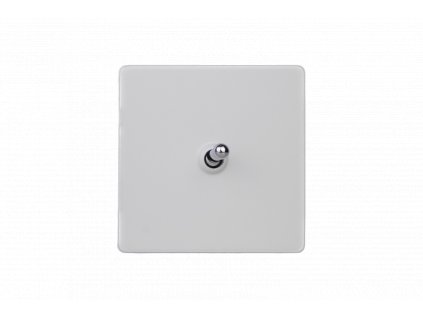 Designový vypínač Páčkový vypínač TOGGLE - 1-modulový schodišťový (č.6); jednosměrný (č.1) 10A 1-pólový BEZŠROUBKOVÉ - prémiová bílá / chromová páčka, XDYT1S.PD
