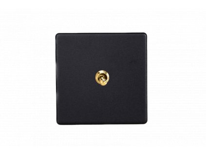 Designový vypínaè Páèkový vypínaè TOGGLE - 1-modulový schodiový (è.6); jednosmìrný (è.1) 10A 1-pólový BEZROUBKOVÉ - matnì èerná / mosazná páèka, XDYT1VS.MB