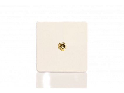 Designový vypínač Páčkový vypínač TOGGLE - 1-modulový schodišťový (č.6); jednosměrný (č.1) 10A 1-pólový BEZŠROUBKOVÉ - matně bílá / mosazná páčka, XDYT1VS.MW