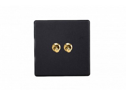 Designový vypínaè Páèkový vypínaè TOGGLE - 2-modulový schodiový (è.6); jednosmìrný (è.1) 10A 1-pólový BEZROUBKOVÉ - matnì èerná / mosazné páèky, XDYT2VS.MB