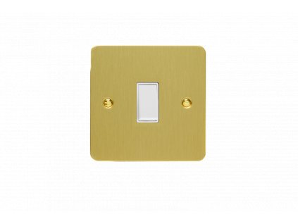 Designový vypínaè Kolébkový vypínaè ROCKER - 1-modulový 10A 1-pólový zvonkový ULTRAPLOCHÉ - kartáèovaná mosaz / bílá kolébka, XFBBPW