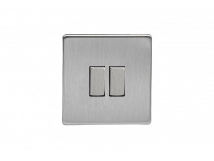 Designový vypínač Kolébkový vypínač ROCKER - 2-modulový schodišťový (č.6); jednosměrný (č.1) 10A 1-pólový BEZŠROUBKOVÉ - kartáčovaná ocel / ocelové kolébky, rocker XDS2S screwless brushed steel