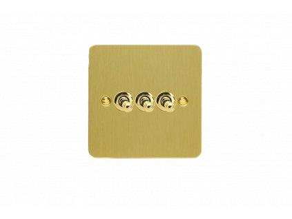 Designový vypínaè Páèkový vypínaè TOGGLE - 3-modulový schodiový (è.6); jednosmìrný (è.1) 10A 1-pólový ULTRAPLOCHÉ - kartáèovaná mosaz / mosazné páèky, XFBT3