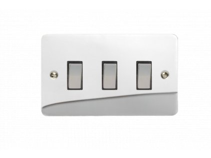 Designový vypínač Kolébkový vypínač ROCKER - 3-modulový schodišťový (č.6); jednosměrný (č.1) 10A 1-pólový ULTRAPLOCHÉ - leštěný chrom / chromové kolébky, XFC93D