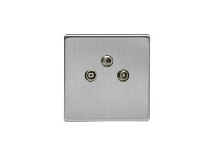 Designová zásuvka Mutimediální zásuvka MEDIA SOCKET - 3-modulový TV/Radio BEZROUBKOVÉ - kartáèovaná ocel, socket_XES3RTVS_screwless_brushed-steel