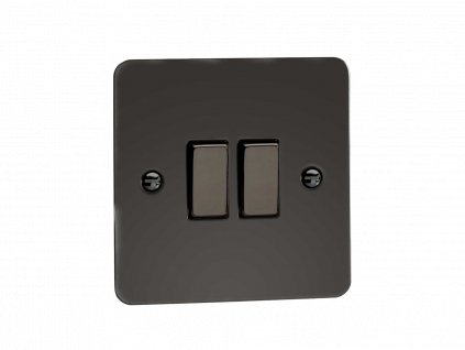 Designový vypínač Kolébkový vypínač ROCKER - 2-modulový schodišťový (č.6); jednosměrný (č.1) 10A 1-pólový ULTRAPLOCHÉ - černé (lesklé) iridium / černé (lesklé) iridium, XFI2D