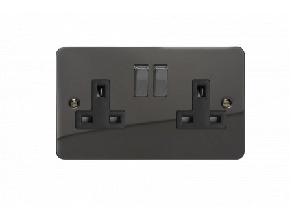 Designová zásuvka Síťová zásuvka MAINS SOCKET - 2-modulový 13A 2-pólový britská zásuvka ULTRAPLOCHÉ - černé (lesklé) iridium / černé (lesklé) iridium, XFI5DB