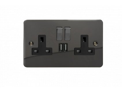 Designová zásuvka Síťová zásuvka MAINS SOCKET - 2-modulový 13A 1-pólový britská zásuvka ULTRAPLOCHÉ - černé (lesklé) iridium / černé (lesklé) iridium, XFI5U2SDB