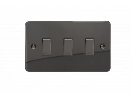 Designový vypínač Kolébkový vypínač ROCKER - 3-modulový schodišťový (č.6); jednosměrný (č.1) 10A 1-pólový ULTRAPLOCHÉ - černé (lesklé) iridium / černé (lesklé) iridium, XFI93D