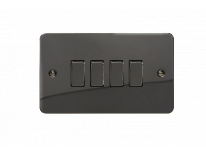 Designový vypínač Kolébkový vypínač ROCKER - 4-modulový schodišťový (č.6); jednosměrný (č.1) 10A 1-pólový ULTRAPLOCHÉ - černé (lesklé) iridium / černé (lesklé) iridium, XFI9D