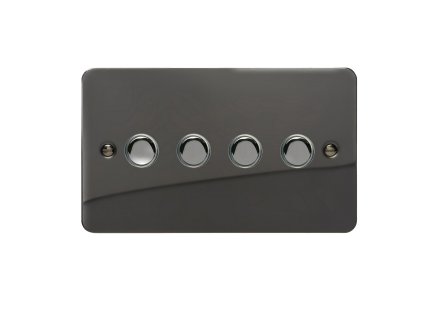 Designový vypínač Tlačítkový vypínač IMPULSE - 4-modulový jednosměrný (č.1) 6A 1-pólový momentový ULTRAPLOCHÉ - černé (lesklé) iridium / černé (lesklé) iridium, XFIP4