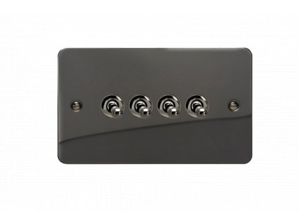 Designový vypínač Páčkový vypínač TOGGLE - 4-modulový schodišťový (č.6); jednosměrný (č.1) 10A 1-pólový ULTRAPLOCHÉ - černé (lesklé) iridium / černé (lesklé) iridium, XFIT9