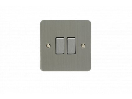 Designový vypínač Kolébkový vypínač ROCKER - 2-modulový schodišťový (č.6); jednosměrný (č.1) 10A 1-pólový ULTRAPLOCHÉ - kartáčovaná ocel / ocelové kolébky, XFS2D