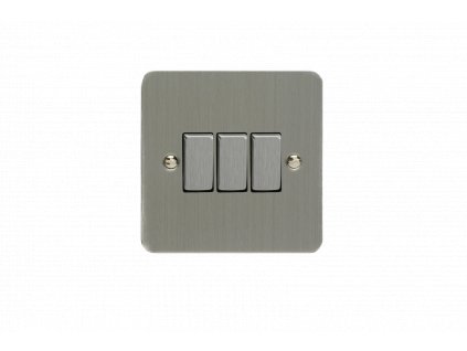 Designový vypínač Kolébkový vypínač ROCKER - 3-modulový schodišťový (č.6); jednosměrný (č.1) 10A 1-pólový ULTRAPLOCHÉ - kartáčovaná ocel / ocelové kolébky, XFS3D