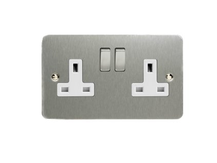 Designová zásuvka Síťová zásuvka MAINS SOCKET - 2-modulový 13A 2-pólový britská zásuvka ULTRAPLOCHÉ - kartáčovaná ocel / bílá, XFS5DW