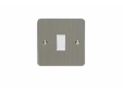 Designový vypínaè Kolébkový vypínaè ROCKER - 1-modulový 10A 1-pólový zvonkový ULTRAPLOCHÉ - kartáèovaná ocel / bílá kolébka, XFSBPW
