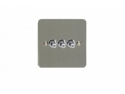 Designový vypínaè Páèkový vypínaè TOGGLE - 3-modulový schodiový (è.6); jednosmìrný (è.1) 10A 1-pólový ULTRAPLOCHÉ - kartáèovaná ocel / chromové páèky, XFST3