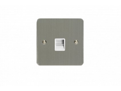 Designová zásuvka Mutimediální zásuvka MEDIA SOCKET - 1-modulový telefon ULTRAPLOCHÉ - kartáèovaná ocel / bílá, XFSTMW