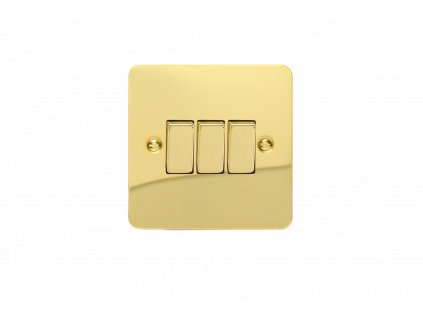 Designový vypínač Kolébkový vypínač ROCKER - 3-modulový schodišťový (č.6); jednosměrný (č.1) 10A 1-pólový ULTRAPLOCHÉ - leštěná mosaz / mosazné kolébky, XFV3D