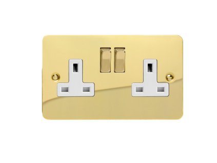 Designová zásuvka Síťová zásuvka MAINS SOCKET - 2-modulový 13A 2-pólový britská zásuvka ULTRAPLOCHÉ - leštěná mosaz / bílá, XFV5DW
