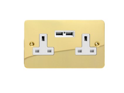 Designová zásuvka Síová zásuvka MAINS SOCKET - 2-modulový 13A britská zásuvka ULTRAPLOCHÉ - letìná mosaz / bílá, XFV5U2W