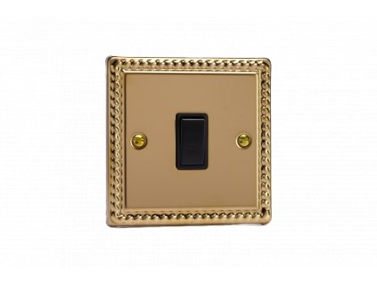 Designový vypínač Kolébkový vypínač ROCKER - 1-modulový schodišťový (č.6); jednosměrný (č.1) 10A 1-pólový KLASICKÉ - leštěná mosaz / černá kolébka, XG1B