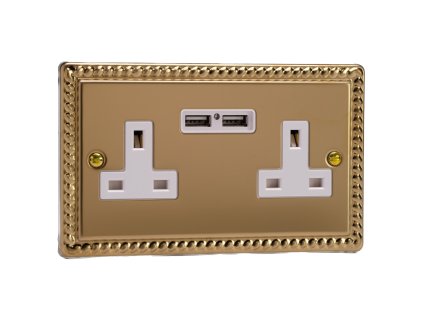 Designová zásuvka Síová zásuvka MAINS SOCKET - 2-modulový 13A britská zásuvka KLASICKÉ - letìná mosaz / bílá, XG5U2W