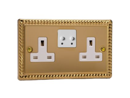 Designová zásuvka Síťová zásuvka MAINS SOCKET - 2-modulový 13A 1-pólový britská zásuvka KLASICKÉ - leštěná mosaz / bílá, XG5TUW