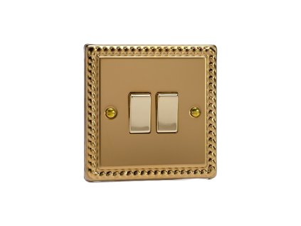 Designový vypínač Kolébkový vypínač ROCKER - 2-modulový schodišťový (č.6); jednosměrný (č.1) 10A 1-pólový KLASICKÉ - leštěná mosaz / mosazné kolébky, XG2D