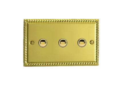 Designový vypínaè Tlaèítkový vypínaè IMPULSE - 3-modulový schodiový (è.6); jednosmìrný (è.1) 6A 1-pólový KLASICKÉ - letìná mosaz / mosazná tlaèítka, XGP3