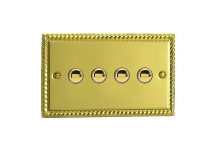 Designový vypínaè Tlaèítkový vypínaè IMPULSE - 4-modulový schodiový (è.6); jednosmìrný (è.1) 6A 1-pólový KLASICKÉ - letìná mosaz / mosazná tlaèítka, XGP4