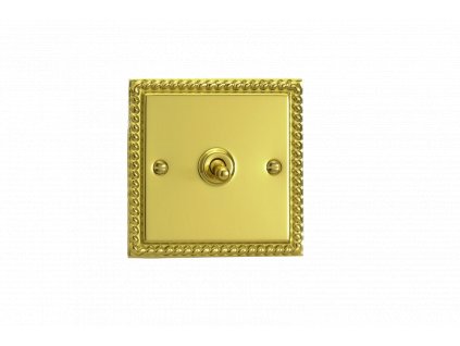 Designový vypínač Páčkový vypínač TOGGLE - 1-modulový schodišťový (č.6); jednosměrný (č.1) 10A 1-pólový KLASICKÉ - leštěná mosaz / mosazná páčka, XGT1