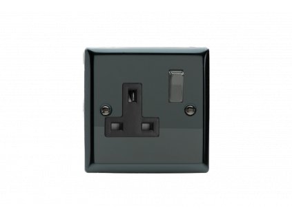 Designová zásuvka Síťová zásuvka MAINS SOCKET - 1-modulový 13A 2-pólový britská zásuvka KLASICKÉ - černé (lesklé) iridium / černé (lesklé) iridium, XI4DB