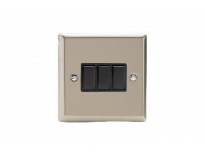 Designový vypínač Kolébkový vypínač ROCKER - 3-modulový schodišťový (č.6); jednosměrný (č.1) 10A 1-pólový KLASICKÉ - satén / černé kolébky, XN3B