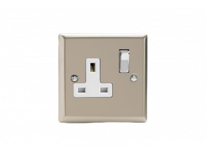 Designová zásuvka Síová zásuvka MAINS SOCKET - 1-modulový 13A 2-pólový britská zásuvka KLASICKÉ - satén / bílá, XN4DW