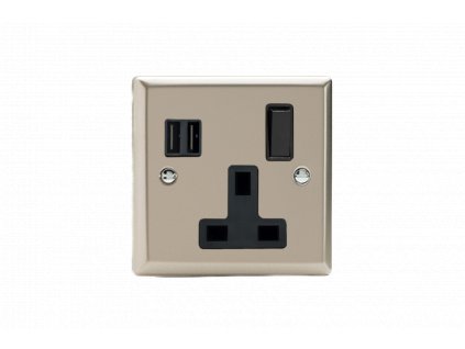 Designová zásuvka Síová zásuvka MAINS SOCKET - 1-modulový 13A 1-pólový britská zásuvka KLASICKÉ - satén / èerný, XN4U2SB