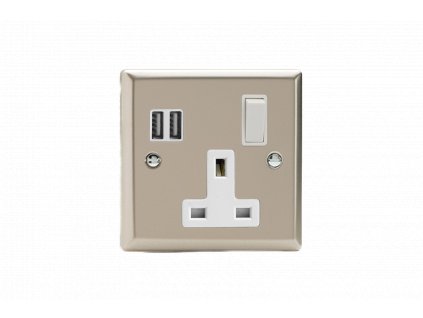 Designová zásuvka Síová zásuvka MAINS SOCKET - 1-modulový 13A 1-pólový britská zásuvka KLASICKÉ - satén / bílá, XN4U2SW