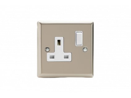 Designová zásuvka Síová zásuvka MAINS SOCKET - 1-modulový 13A 2-pólový britská zásuvka KLASICKÉ - satén / bílá, XN4W