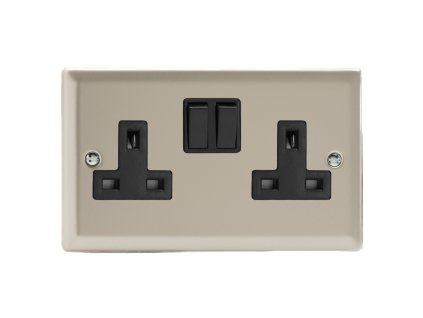 Designová zásuvka Síová zásuvka MAINS SOCKET - 2-modulový 13A 2-pólový britská zásuvka KLASICKÉ - satén / èerný, XN5B