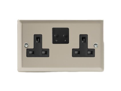 Designová zásuvka Síťová zásuvka MAINS SOCKET - 2-modulový 13A 1-pólový britská zásuvka KLASICKÉ - satén / černý, XN5TUB