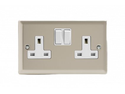 Designová zásuvka Síťová zásuvka MAINS SOCKET - 2-modulový 13A 2-pólový britská zásuvka KLASICKÉ - satén / bílá, XN5W