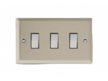 Designový vypínač Kolébkový vypínač ROCKER - 3-modulový schodišťový (č.6); jednosměrný (č.1) 10A 1-pólový KLASICKÉ - satén / chromové kolébky, XN93D