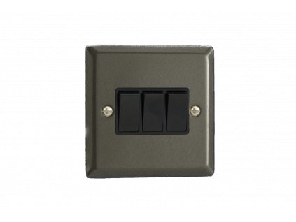 Designový vypínač Kolébkový vypínač ROCKER - 3-modulový schodišťový (č.6); jednosměrný (č.1) 10A 1-pólový KLASICKÉ - grafit 21 / černé kolébky, XP3B