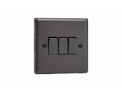 Designový vypínač Kolébkový vypínač ROCKER - 3-modulový schodišťový (č.6); jednosměrný (č.1) 10A 1-pólový KLASICKÉ - grafit 21 / černé (lesklé) iridium, XP3D