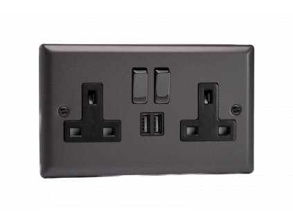 Designová zásuvka Síťová zásuvka MAINS SOCKET - 2-modulový 13A 1-pólový britská zásuvka KLASICKÉ - grafit 21 / černé (lesklé) iridium, XP5U2SDB