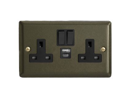 Designová zásuvka Síťová zásuvka MAINS SOCKET - 2-modulový 20 W USB 13A 1-pólový britská zásuvka KLASICKÉ - grafit 21 / černý, XP5UACB