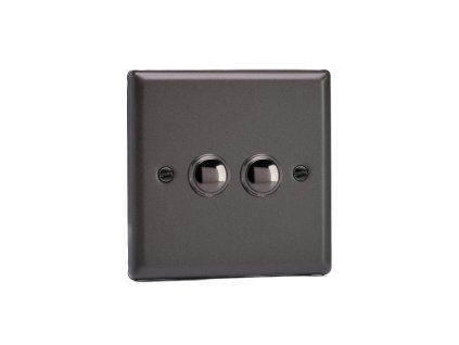 Designový vypínač Tlačítkový vypínač IMPULSE - 2-modulový schodišťový (č.6); jednosměrný (č.1) 6A 1-pólový KLASICKÉ - grafit 21 / chromová tlačítka, XPP2