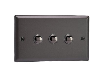 Designový vypínač Tlačítkový vypínač IMPULSE - 3-modulový schodišťový (č.6); jednosměrný (č.1) 6A 1-pólový KLASICKÉ - grafit 21 / chromová tlačítka, XPP3